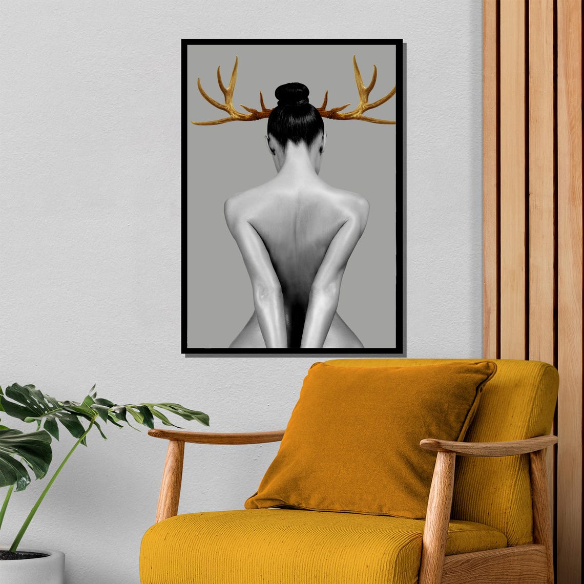 Surreal Golden Antlers Woman Portrait Statement Wall Decor Poster - Image 4