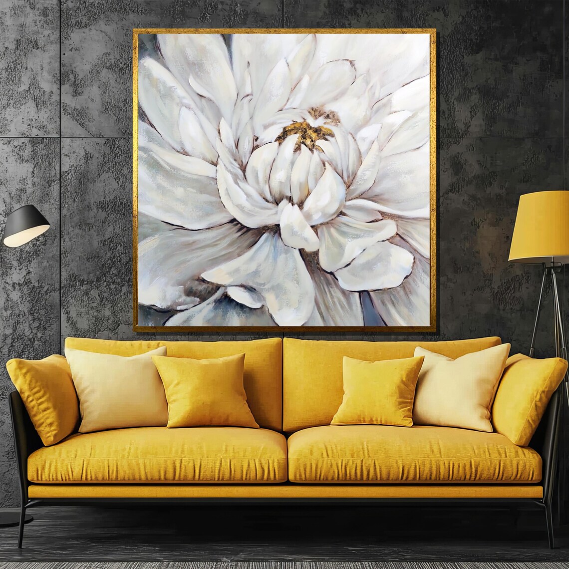 Elegant White Peony Bloom Close-Up Botanical Painting Poster
