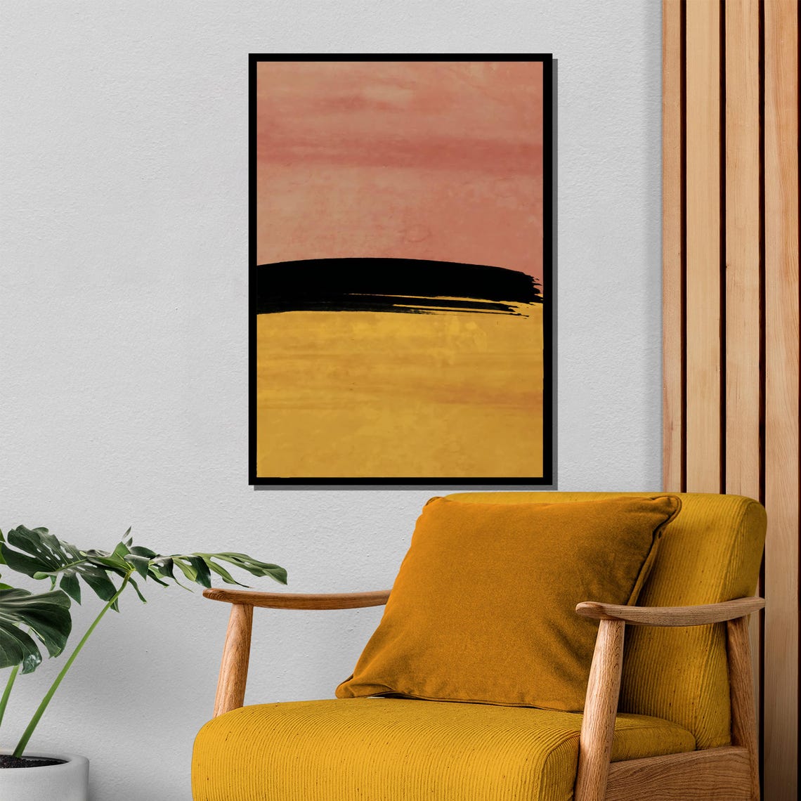 Blush Pink and Gold Abstract Sunset Bold Black Horizon Poster - Image 4