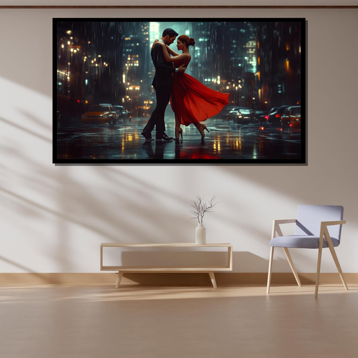 Romantic Dance Painting Elegant Couple In The Rain Passionate Wall Art Gift - Image 4