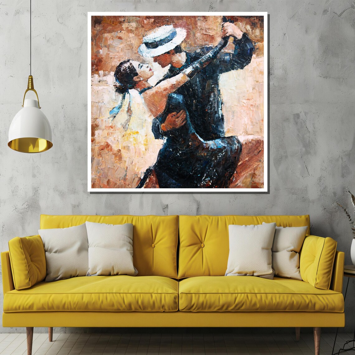 Tango Couple in White Fedora and Blue Sash Romantic Art Poster - Image 2