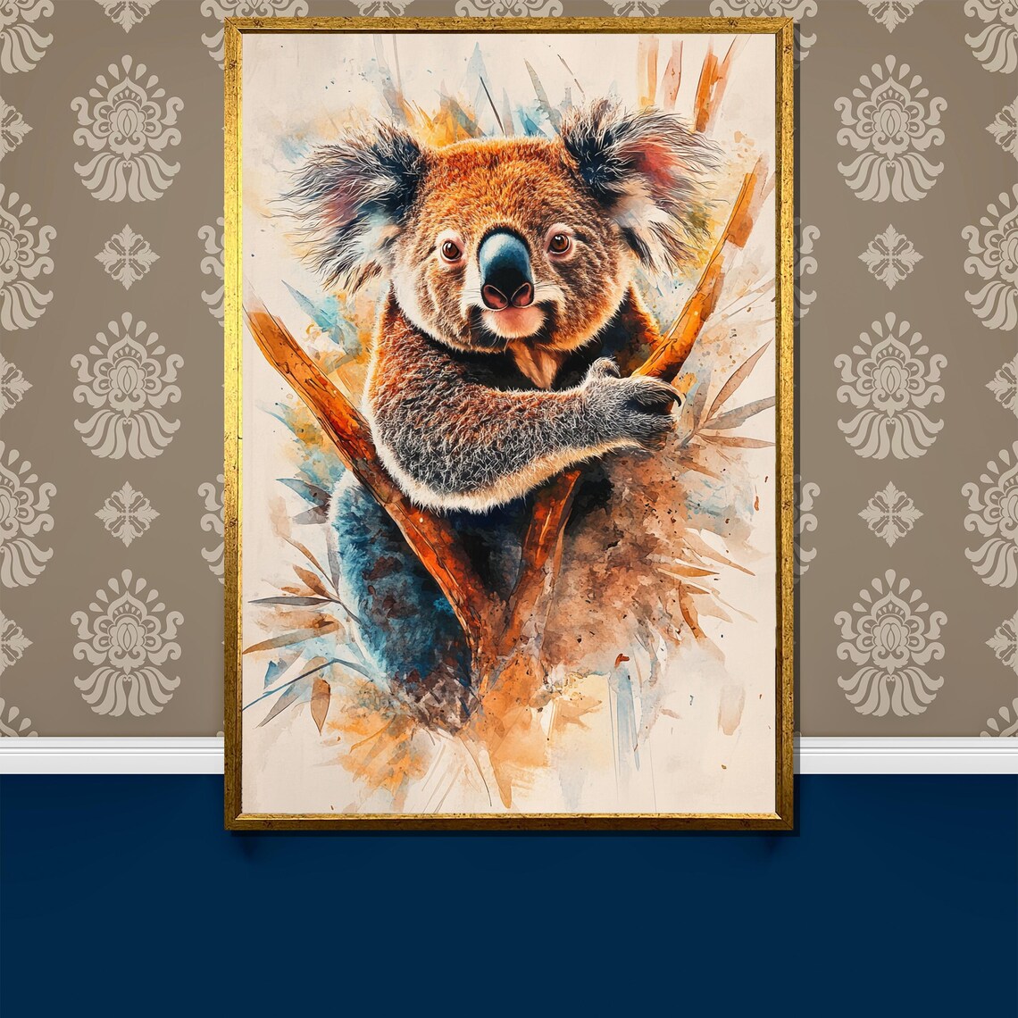 Gum Leaf Sweetheart Watercolor Koala Clinging to Branch Art Poster