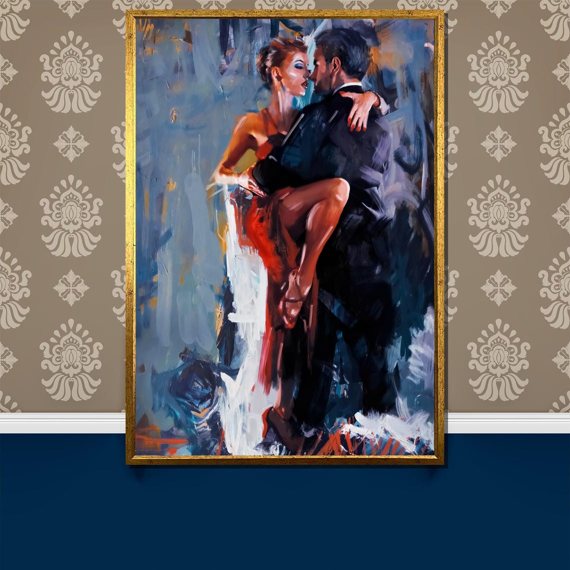 Dynamic Tango Couple Painting Elegant Romantic Wall Art Gift For Dance Enthusiasts And Modern Home Decor