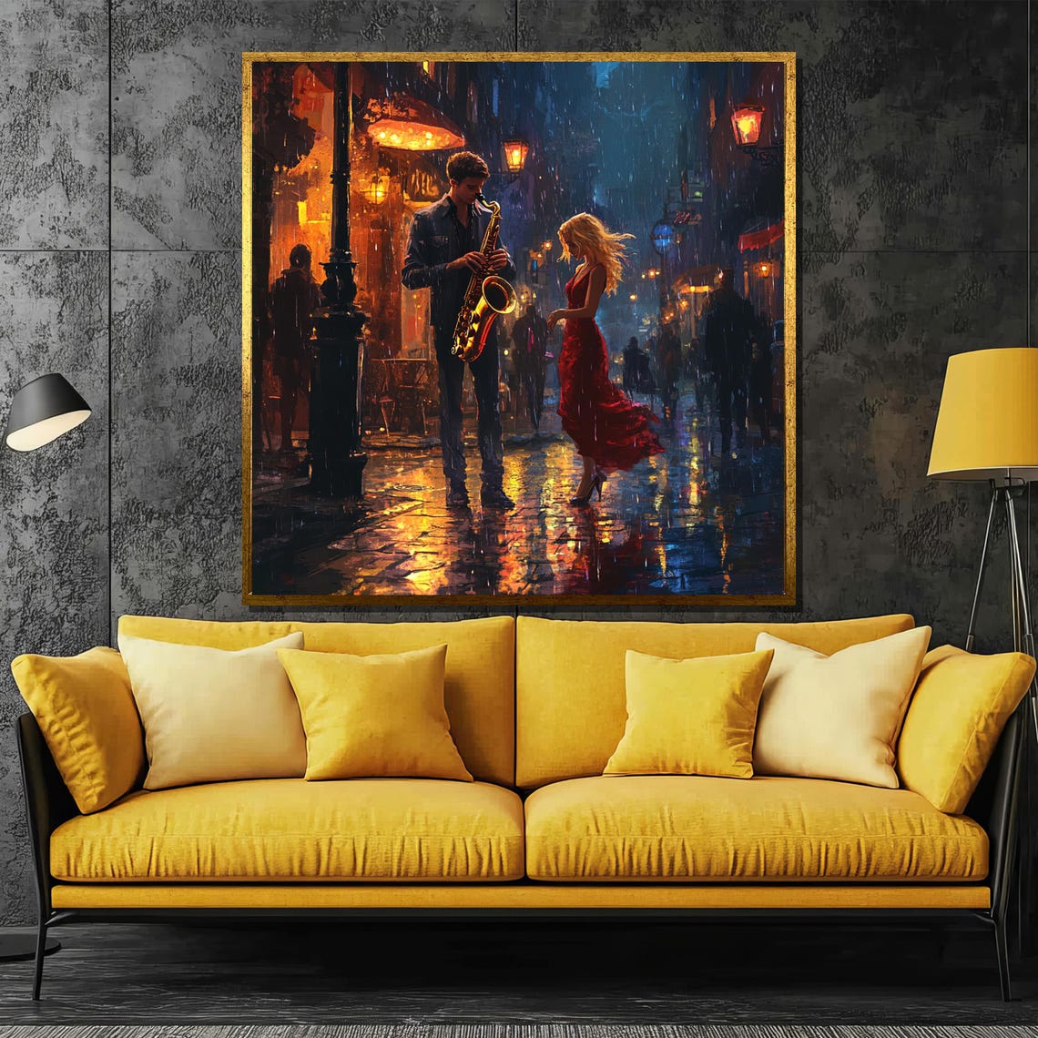 Moonlit Saxophone Serenade Rainy Street Night Romantic Jazz Poster