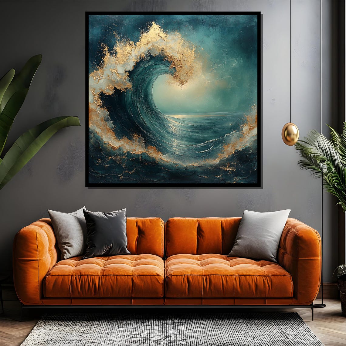 Teal Ocean Wave With Gold Spray Dramatic Coastal Wave Poster - Image 5