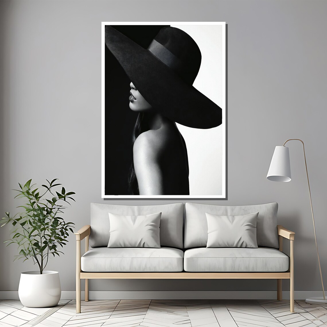 Mysterious Woman In Black Hat Black And White Fashion Art Poster - Image 2