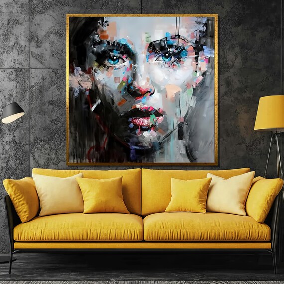 Fragmented Abstract Woman Face in Blue and Red Impasto Poster