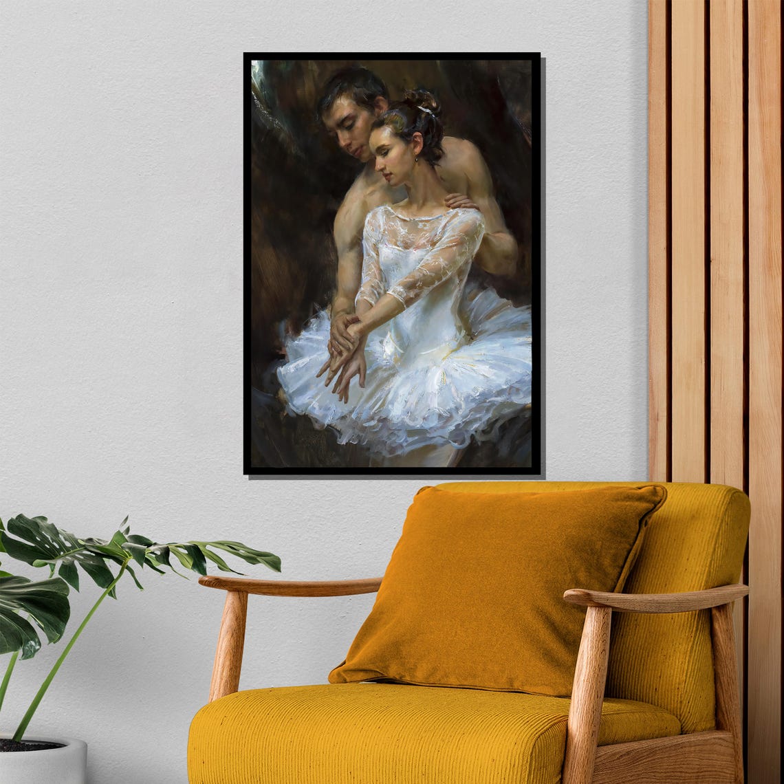 Romantic Ballet Couple Tender Embrace Dark Elegant Painting Poster - Image 4
