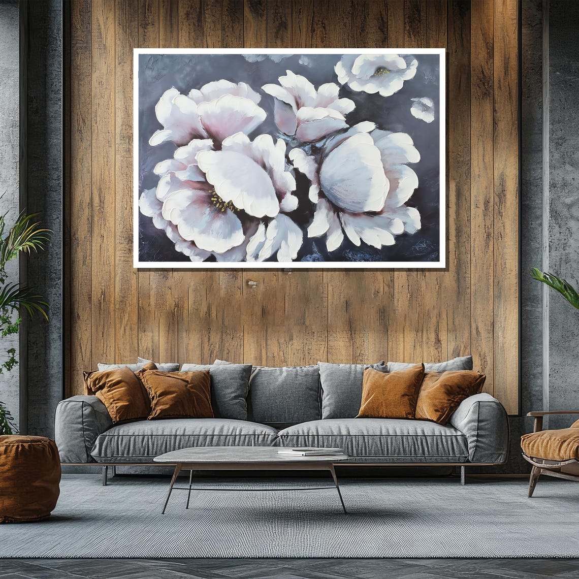 White Peony Bouquet Painting on a Dark Charcoal Background Poster - Image 2