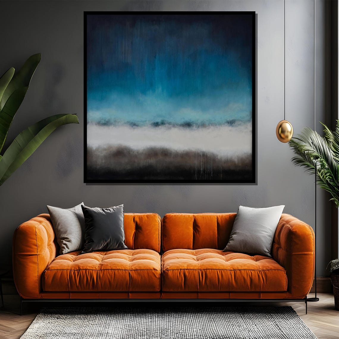 Moody Deep Blue Fog Abstract Horizon Contemporary Painting Poster - Image 5