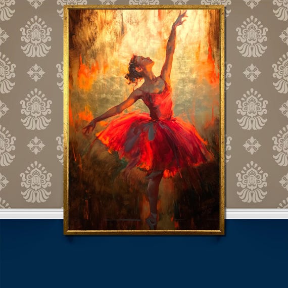 Golden Glow Ballerina Painting Passionate Dance Wall Art Gift For Elegant Homes And Dance Enthusiasts
