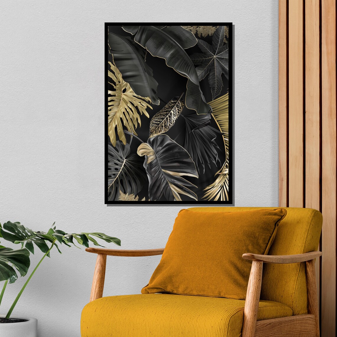 Luxury Black And Gold Tropical Leaves Dark Jungle Art Poster - Image 4