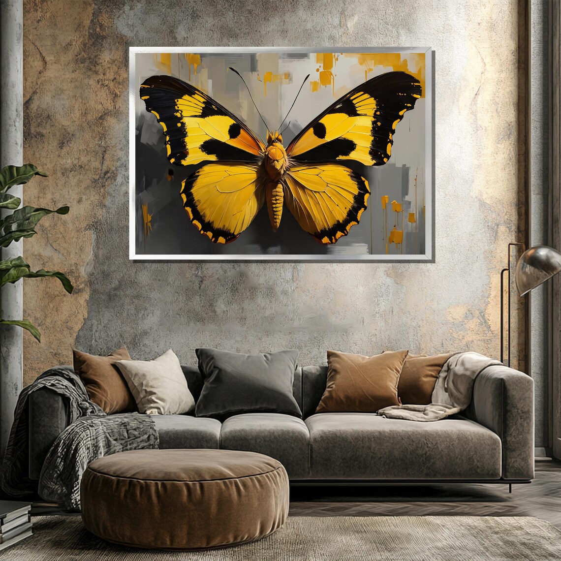 Golden Yellow Butterfly with Black Wings Nature Art Wall Poster - Image 3
