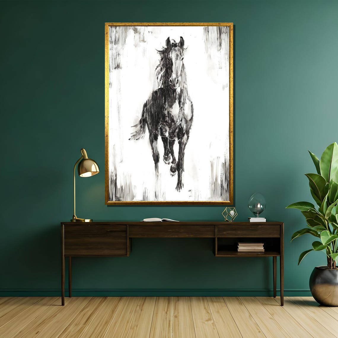 Monochrome Ink Sketch Of A Galloping Horse In Bold Motion Poster - Image 5