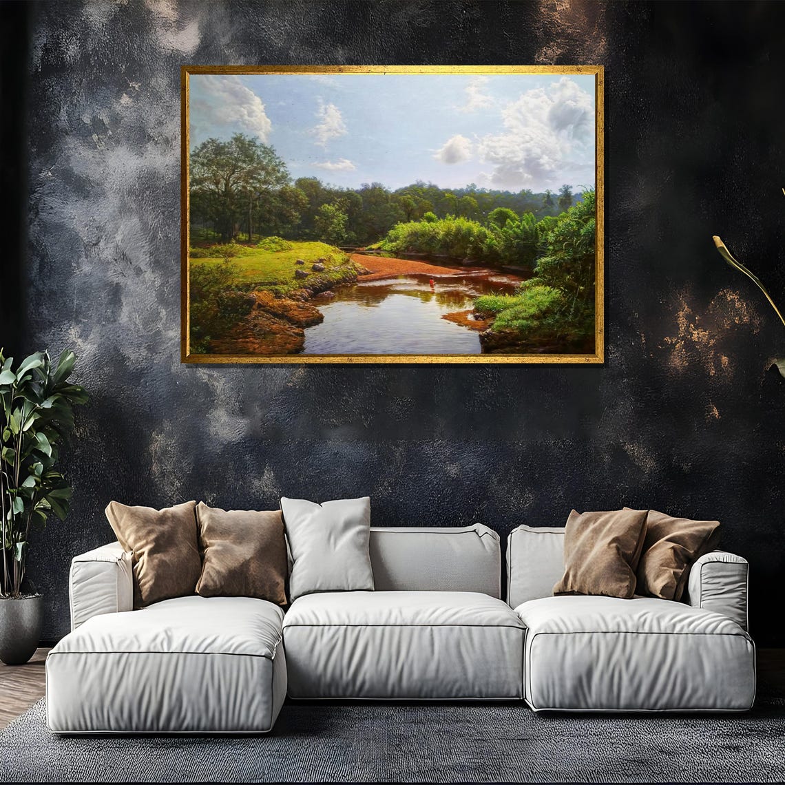 Tranquil River Landscape Painting Serene Greenery And Reflections Perfect Nature Inspired Gift For Home Decor - Image 5