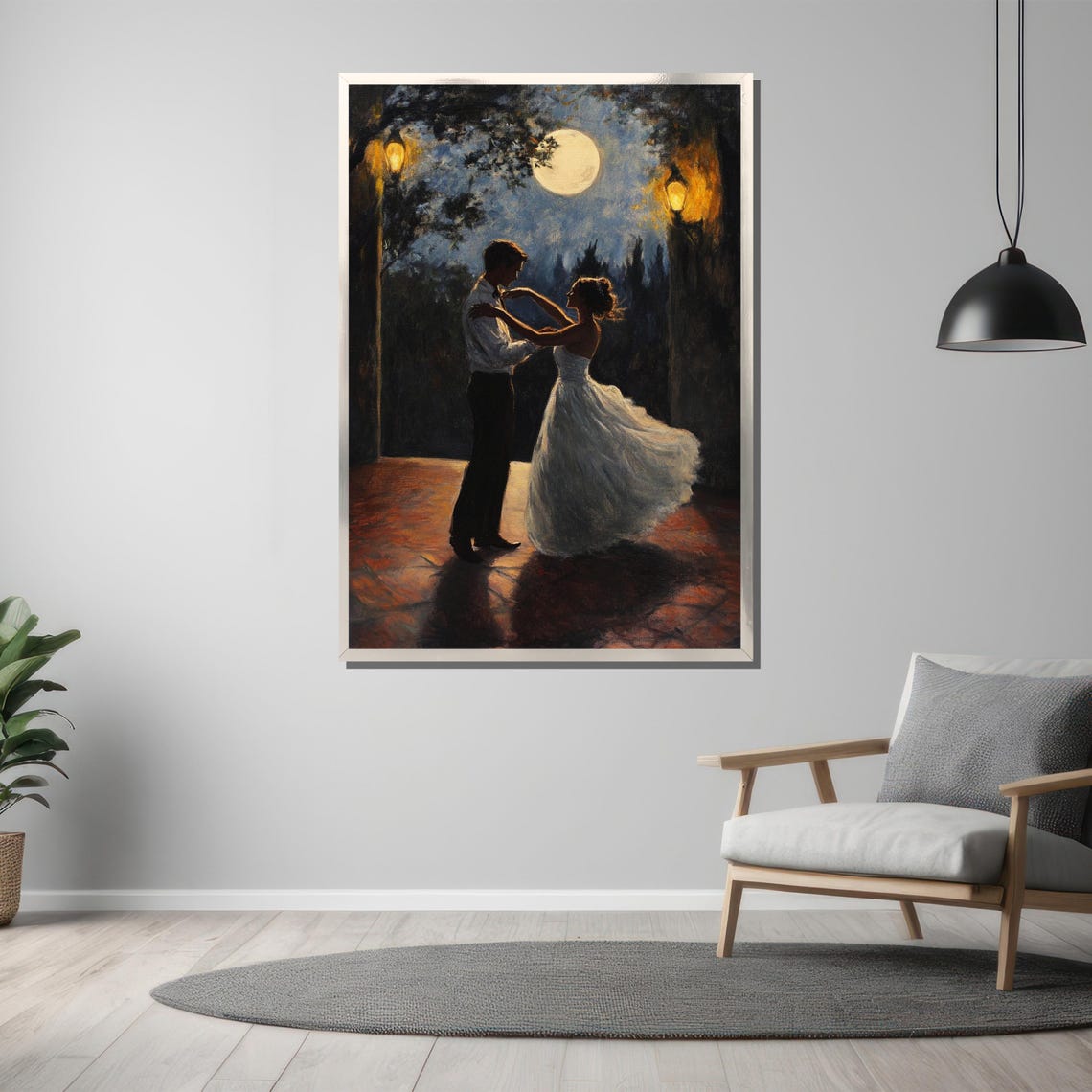 Couple Dancing Under A Full Moon On A Romantic Lamplit Terrace Poster - Image 3
