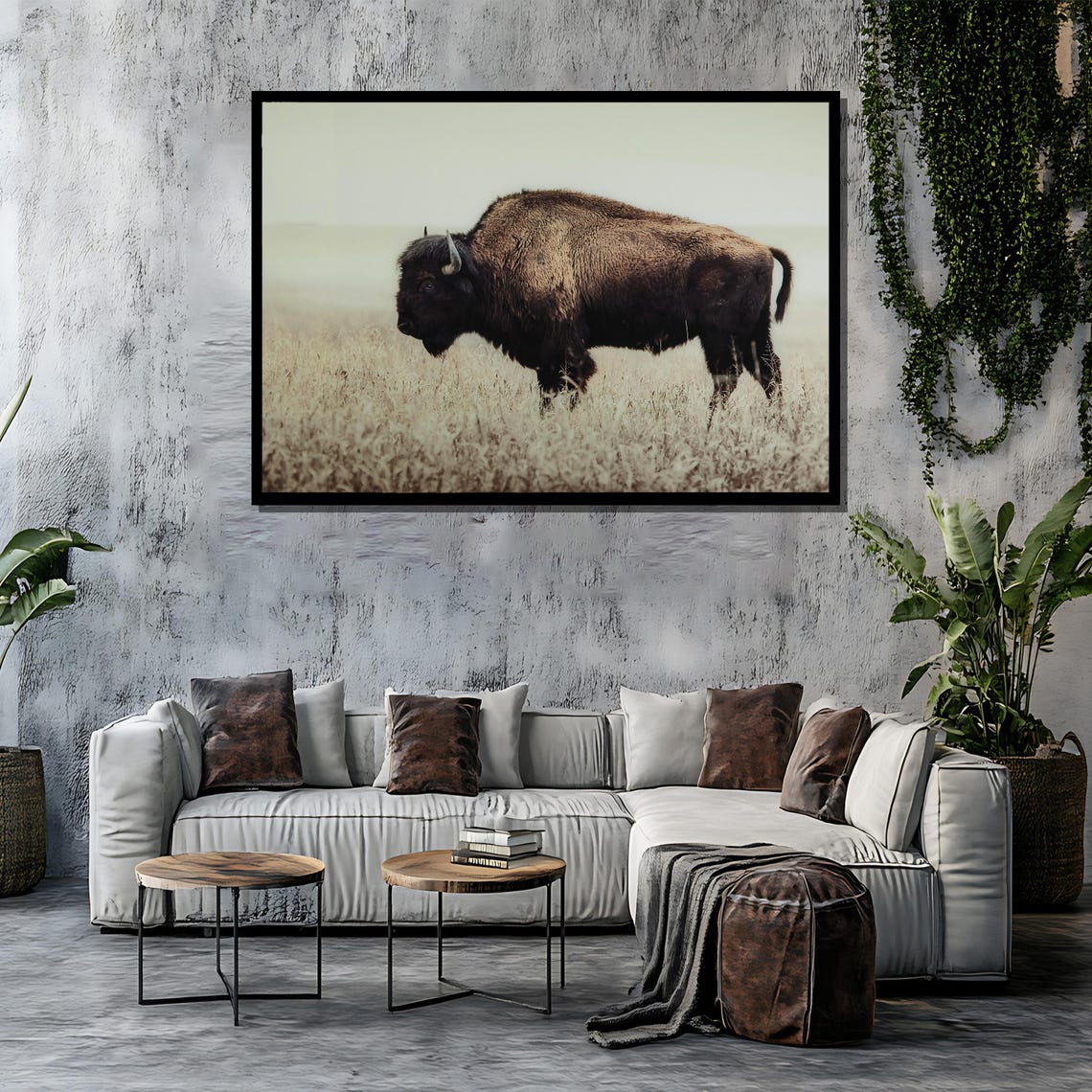 American Bison in Misty Prairie Wildlife Photography Art Poster - Image 4