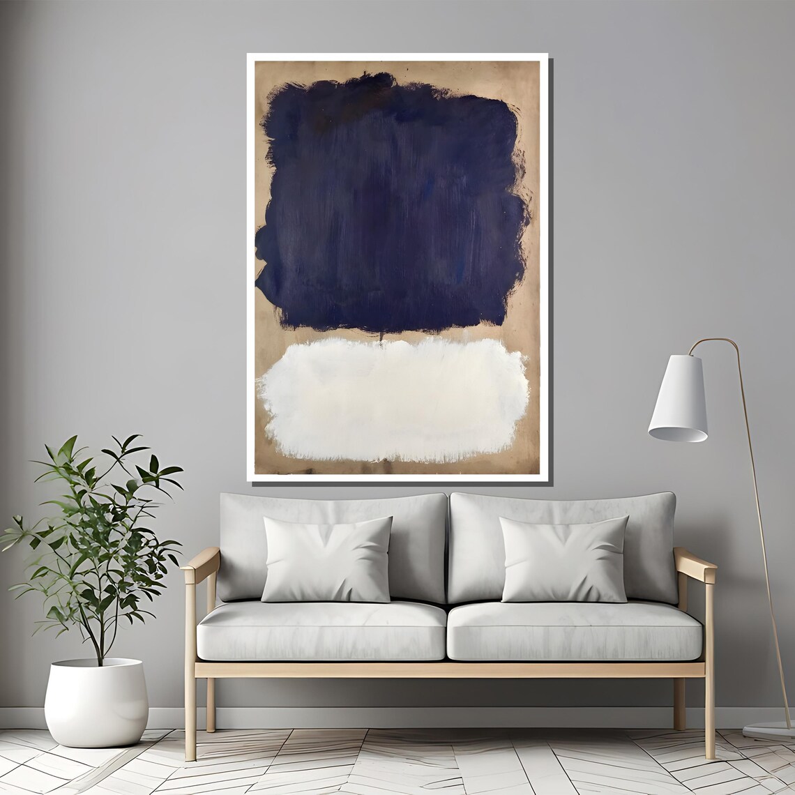 Navy Blue and White Color Field Rothko Inspired Abstract Poster - Image 2