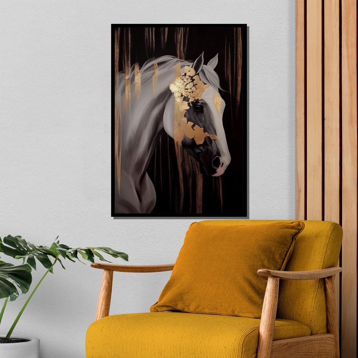 White Horse Gold Leaf Elegant Equine Art Luxe Wall Decor Poster - Image 4