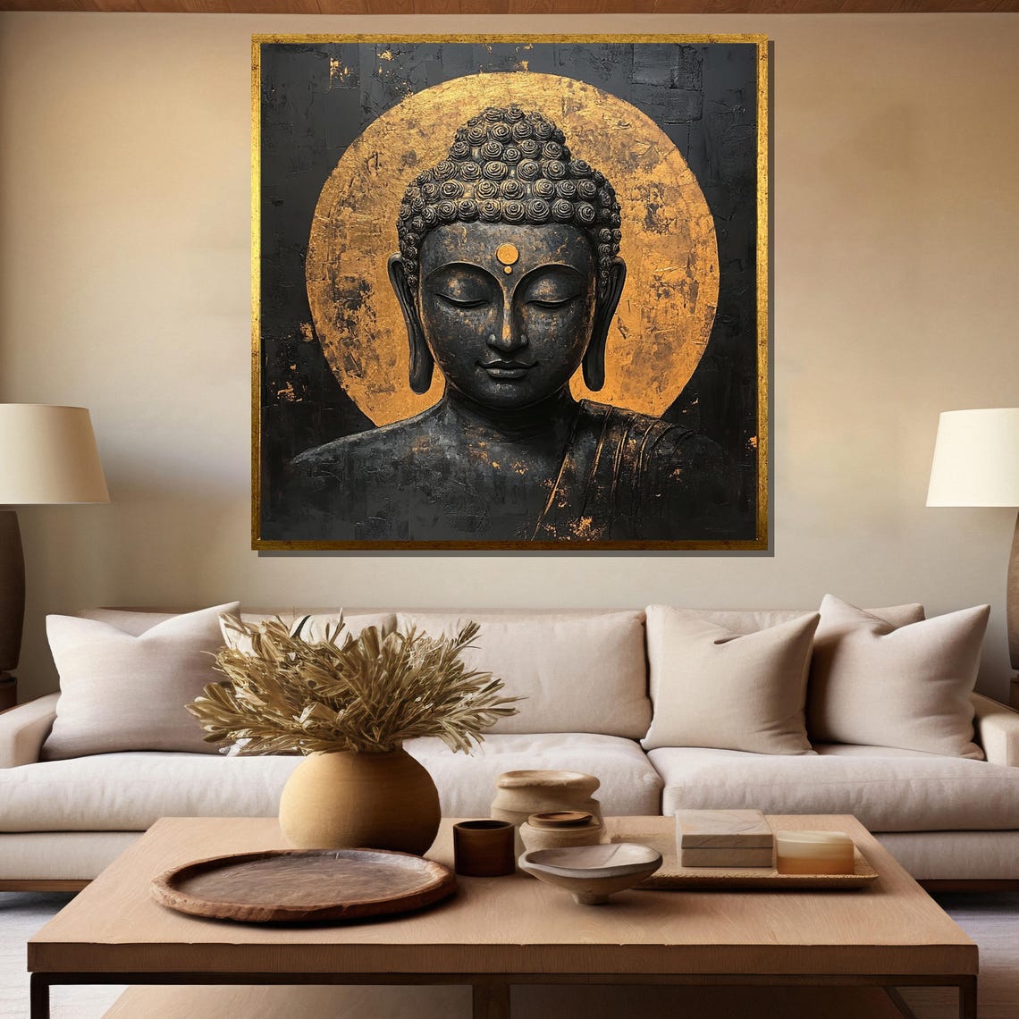 Black Buddha Head with Gold Halo Serene Meditation Decor Poster - Image 5