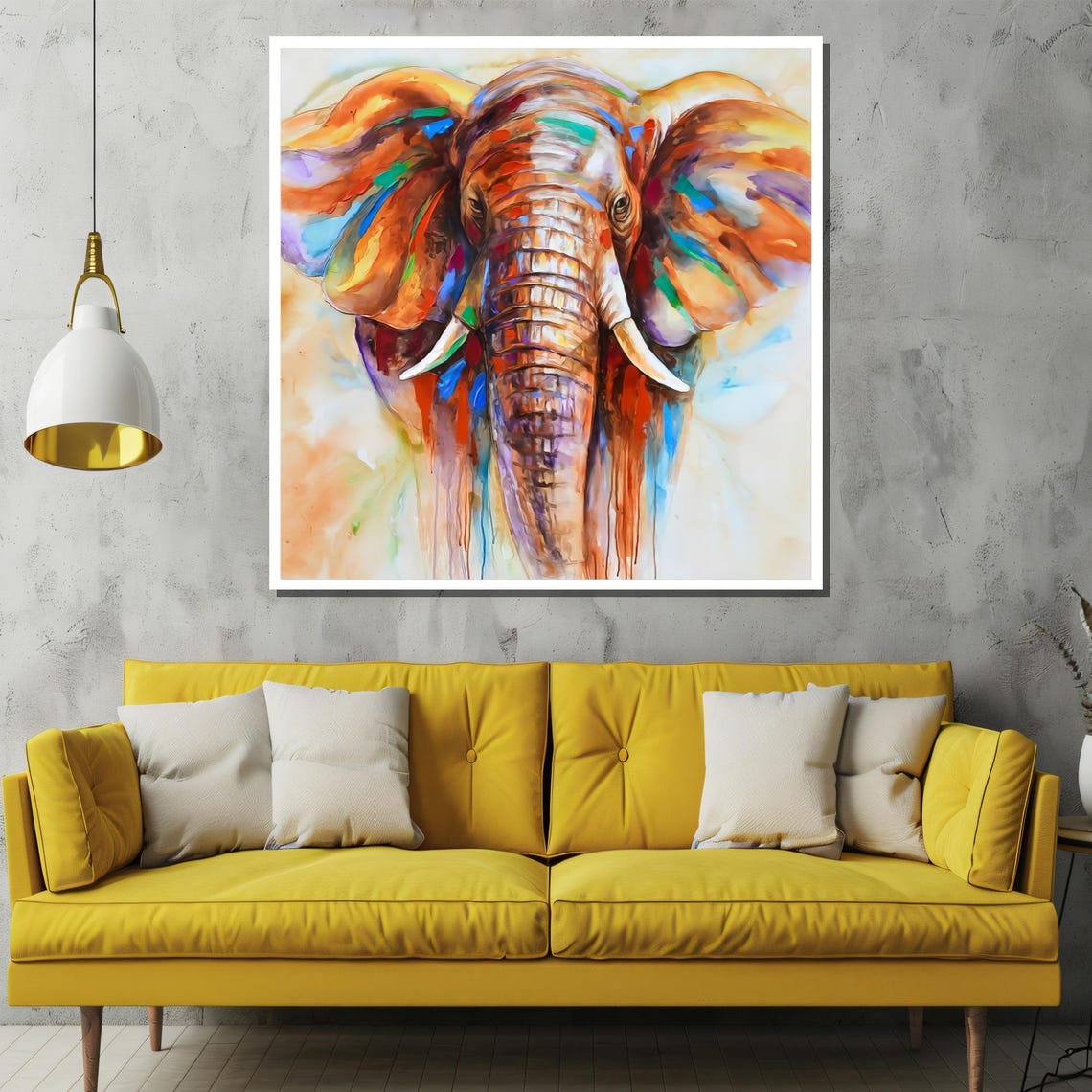 Vibrant Colorful Abstract Elephant Face with Paint Drips Art Poster - Image 2