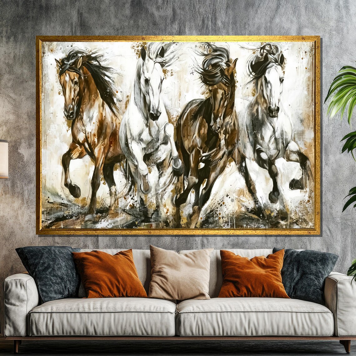 Four Galloping Horses Expressive Watercolor Equine Art Poster