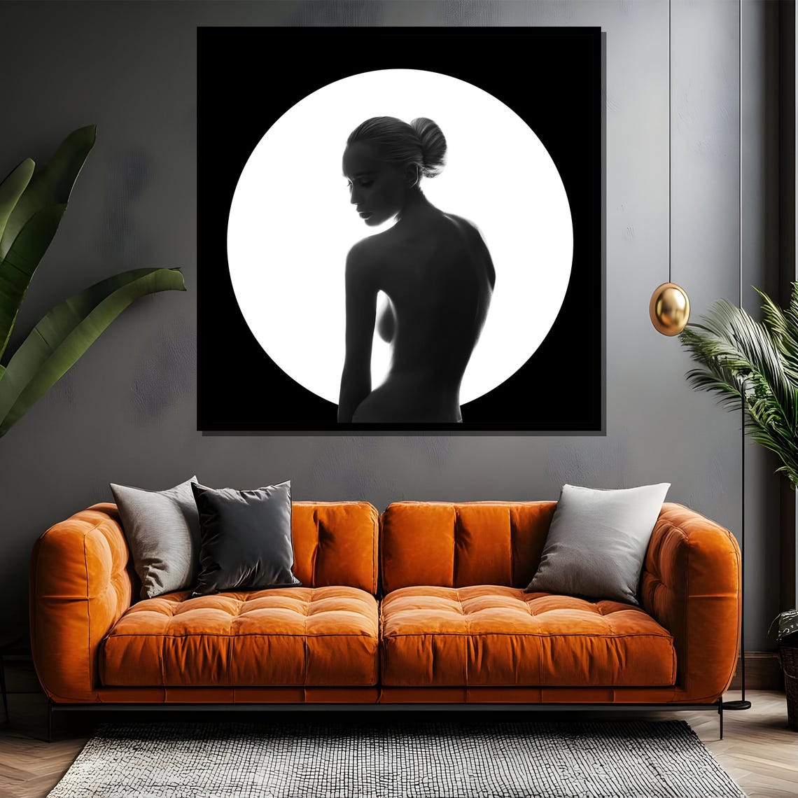 Black and White Nude Woman Silhouette Before a Glowing Moon Poster - Image 4