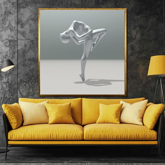 Minimalist White Ballerina Sculpture Bending Pose Wall Poster