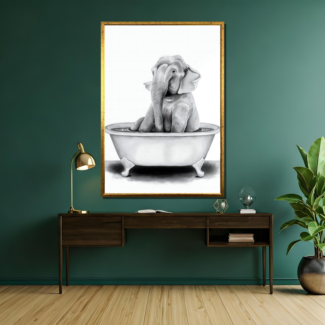 Adorable Baby Elephant Relaxing In A Vintage Clawfoot Tub Poster - Image 5