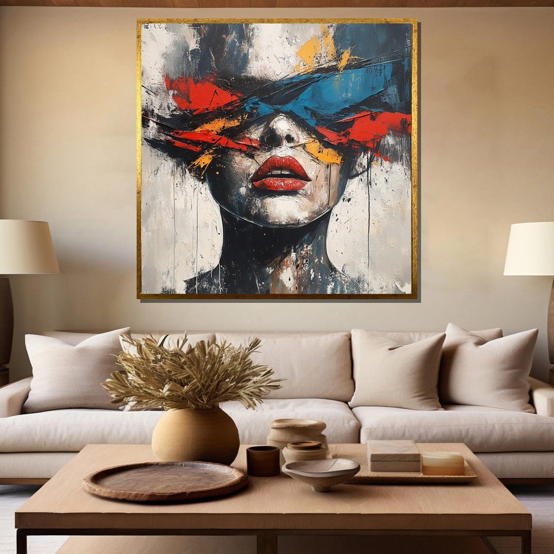 Bold Abstract Portrait Painting With Vibrant Brushstrokes Unique Artistic Gift For Modern Home And Wall Decor