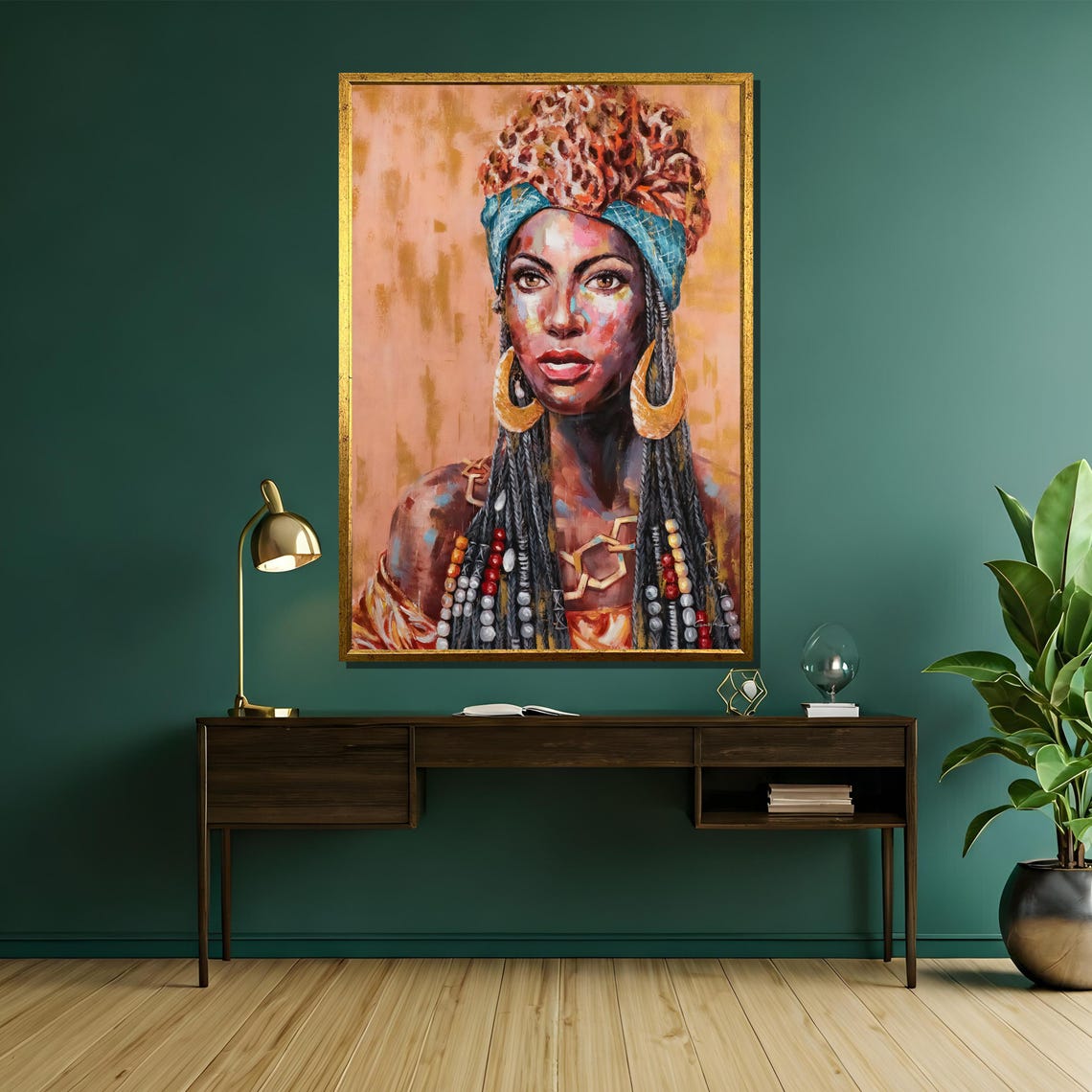 Tribal Woman In Leopard Headwrap And Turquoise Scarf Art Poster - Image 5