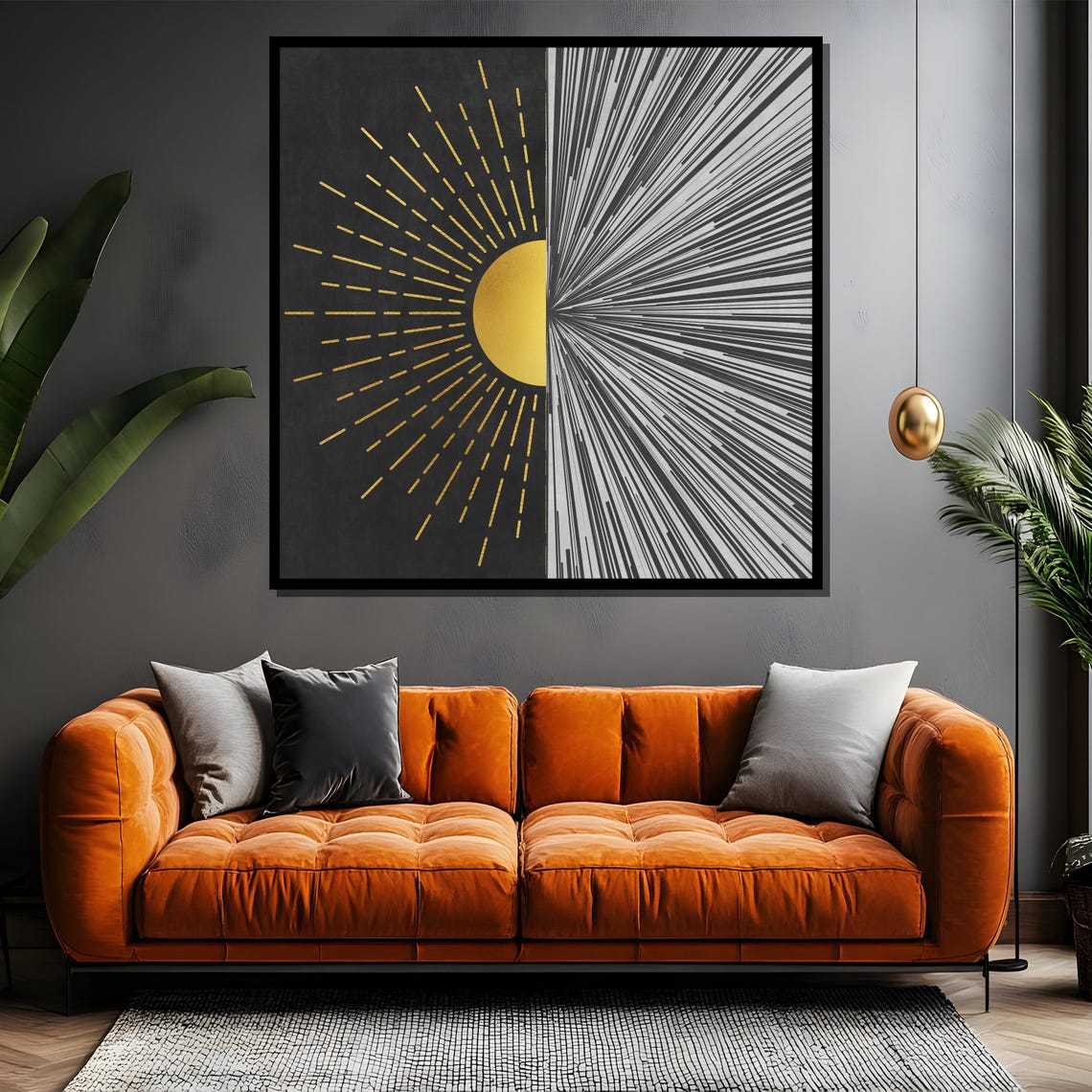Split Sunburst Gold Rays Half Sun on Black Modern Abstract Poster - Image 5