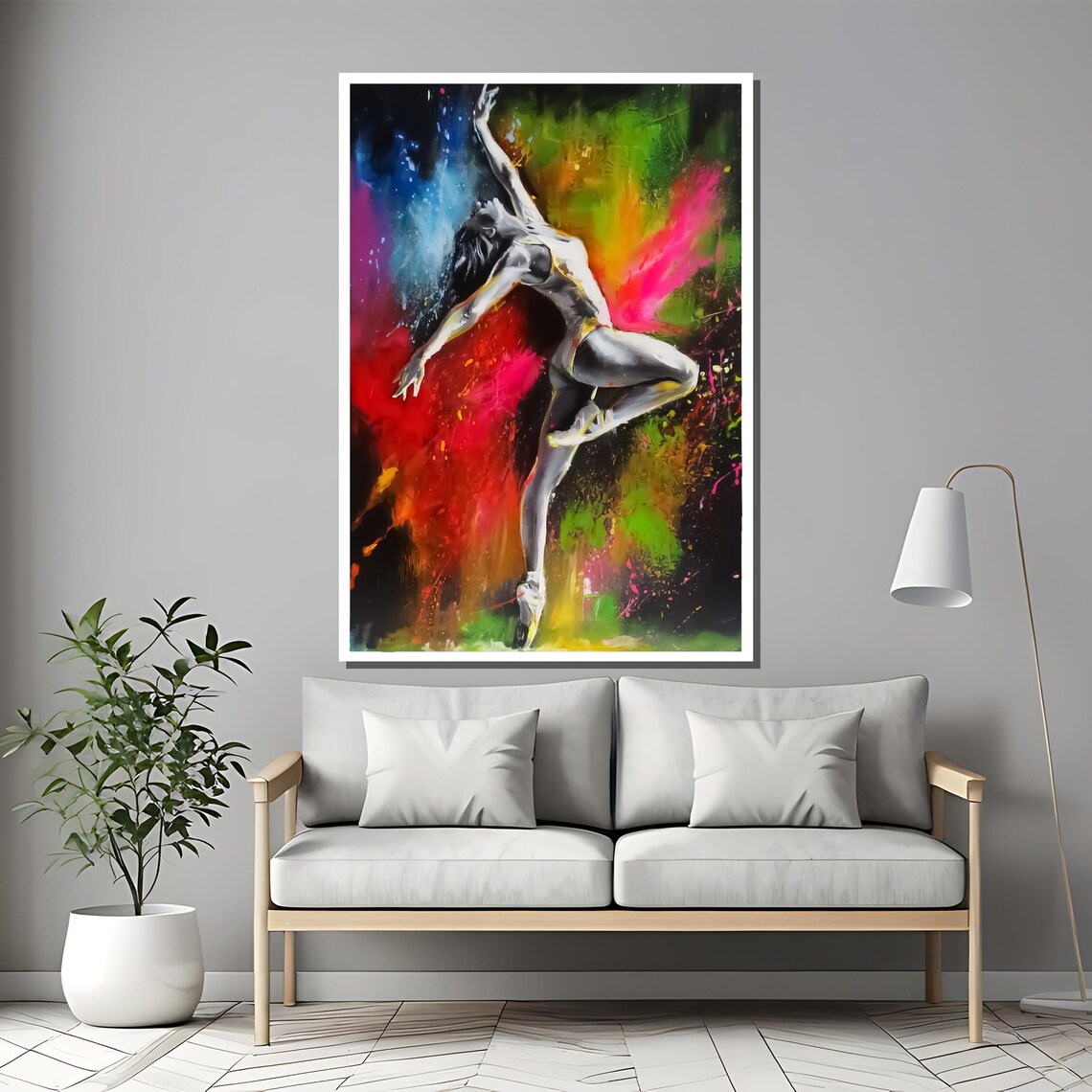 Leaping Dancer in Vivid Neon Color Splash Abstract Ballet Art Poster - Image 2