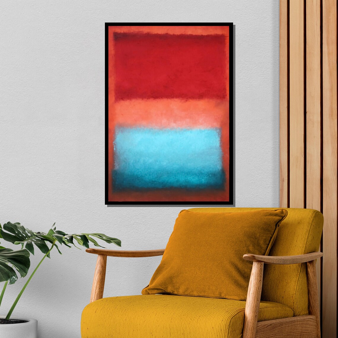 Bold Red Coral and Teal Color Block Rothko Inspired Abstract Poster - Image 4