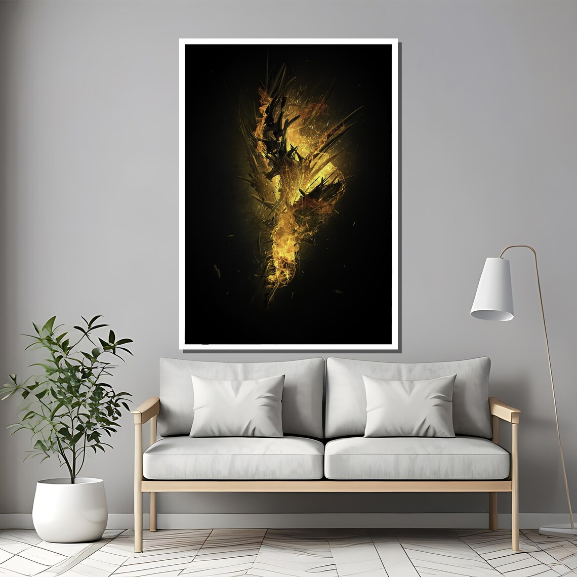 Dark Fiery Dragon Abstract Fantasy Black and Gold Flames Poster - Image 2