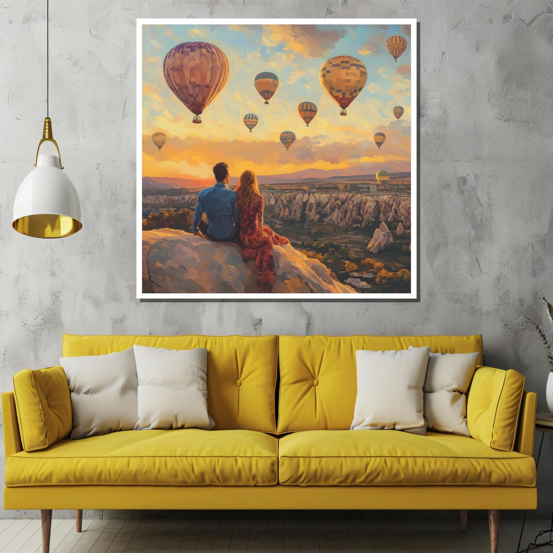 Couple Watching Hot Air Balloons Cappadocia Sunset Art Poster - Image 2