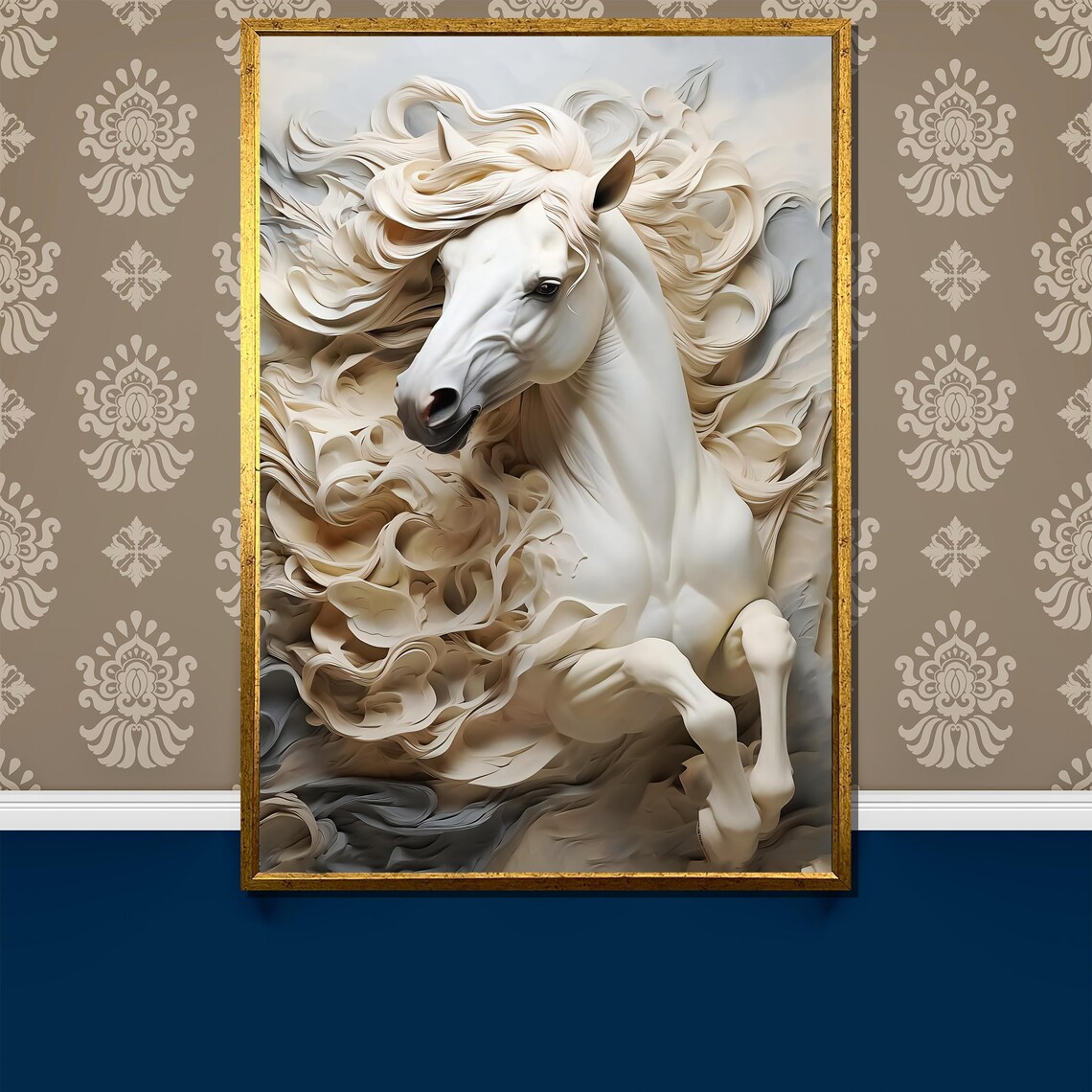 Graceful White Horse Painting, Textured Wall Art