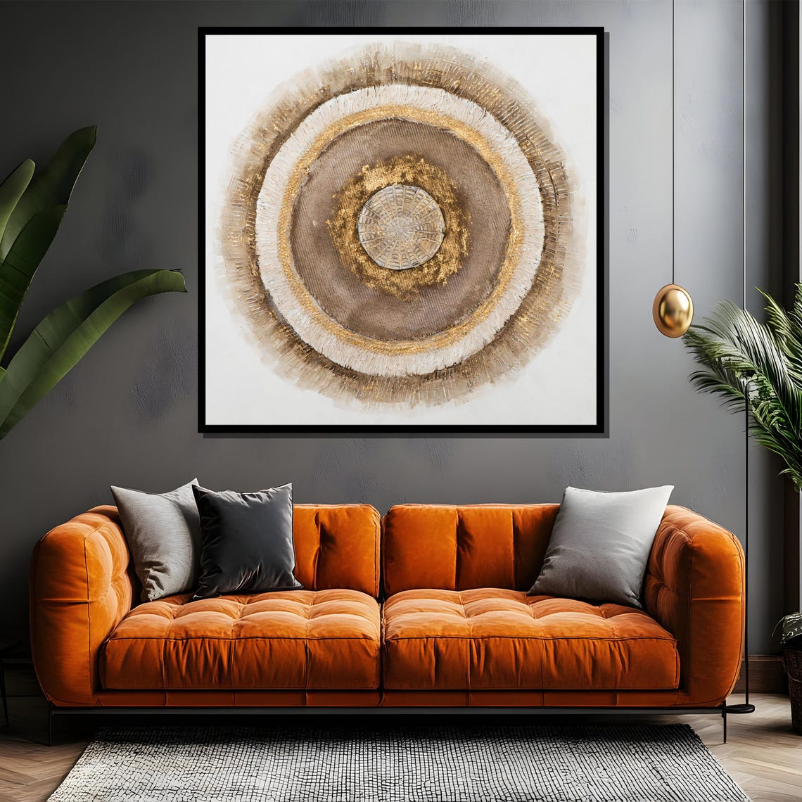 Beige and Gold Concentric Circle Textured Modern Abstract Poster - Image 5