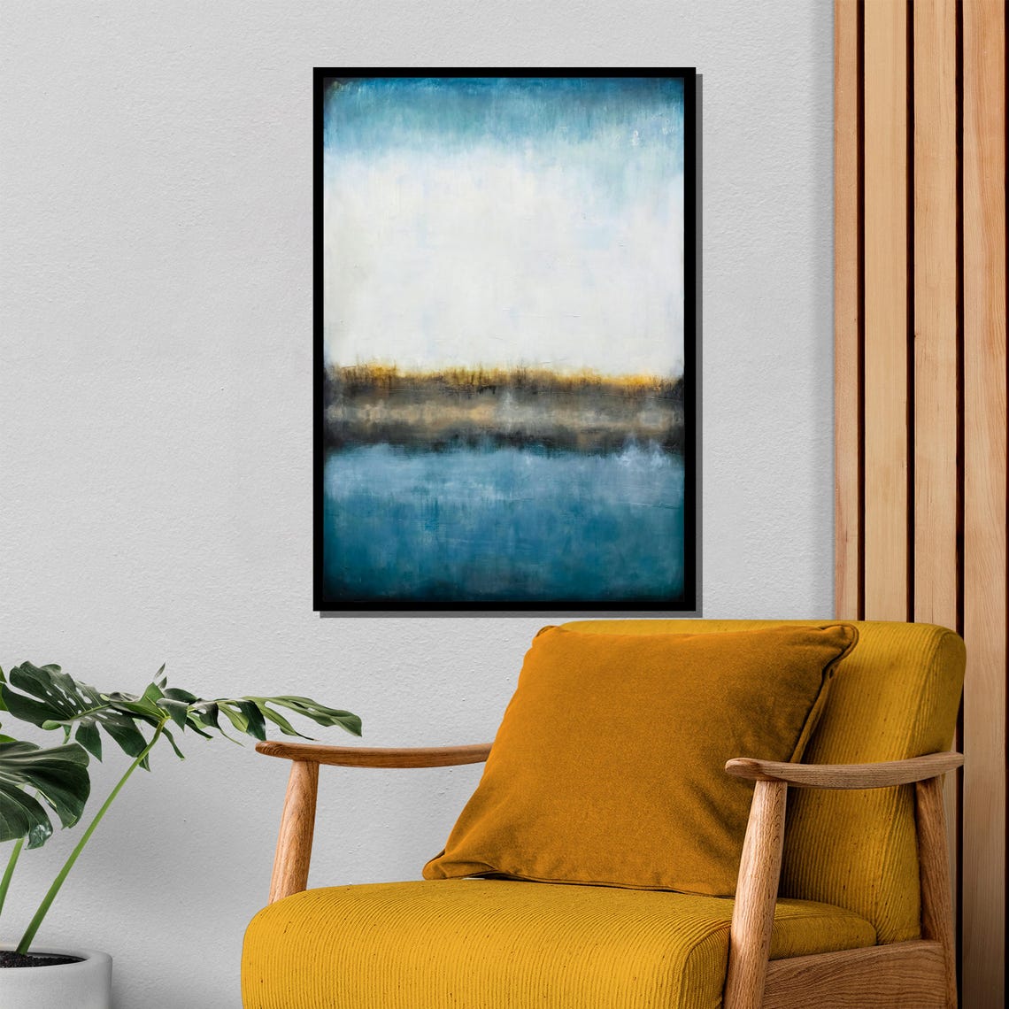Blue and Gold Abstract Horizon Painting Serene Coastal Style Poster - Image 4