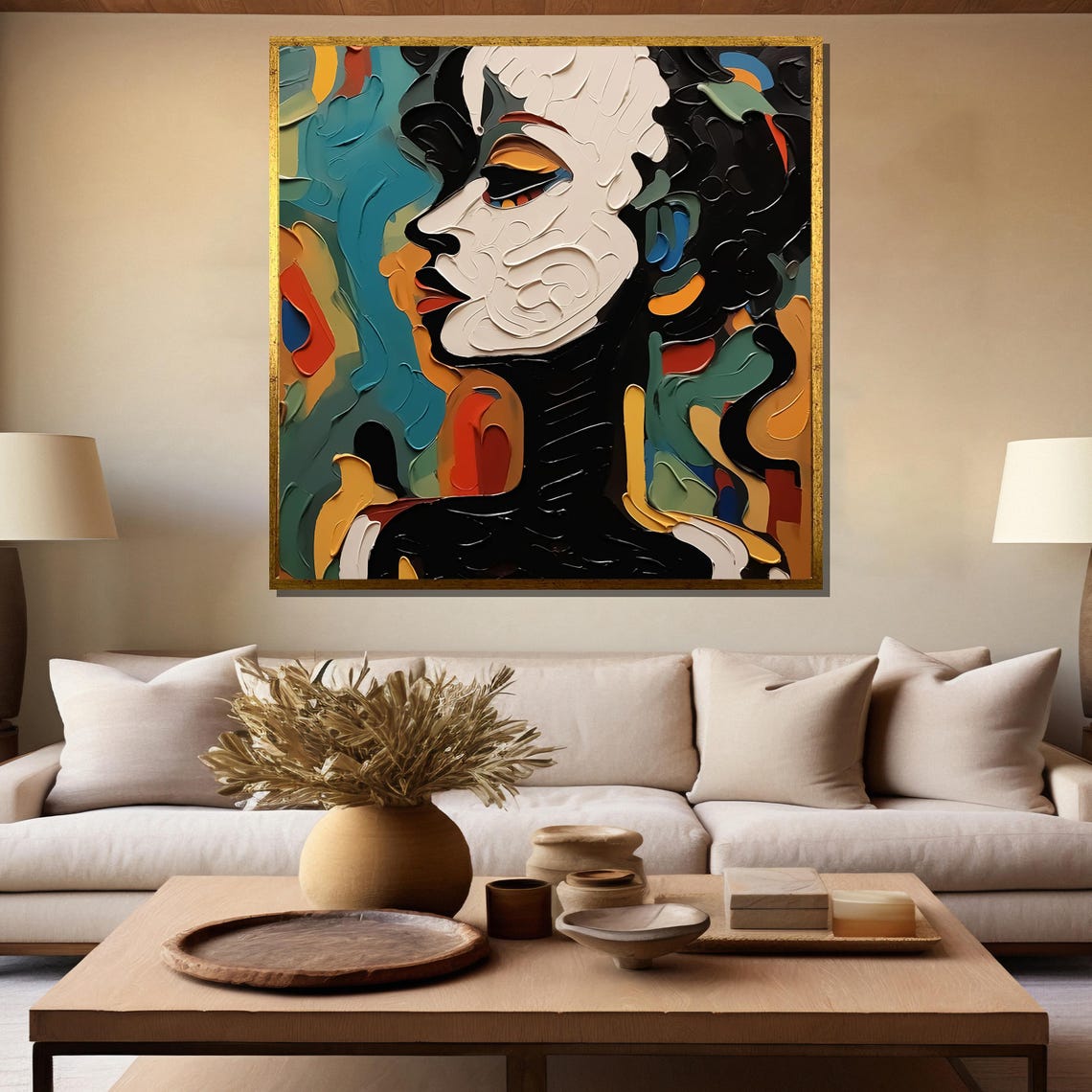 Colorful Abstract Woman Profile with Thick Impasto Strokes Poster - Image 5