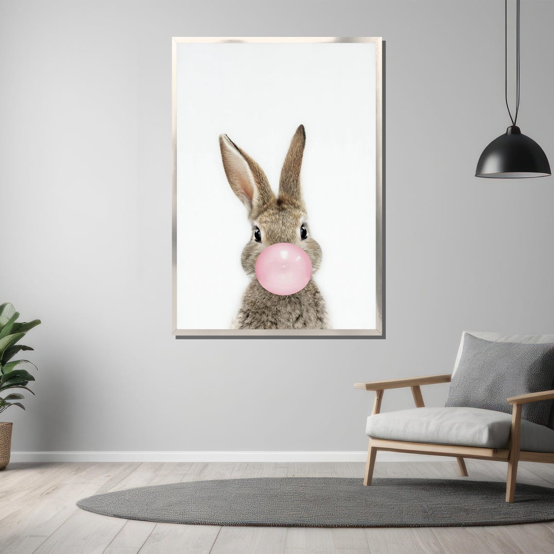 Adorable Cute Bunny Blowing A Big Pink Bubblegum Bubble Poster - Image 3