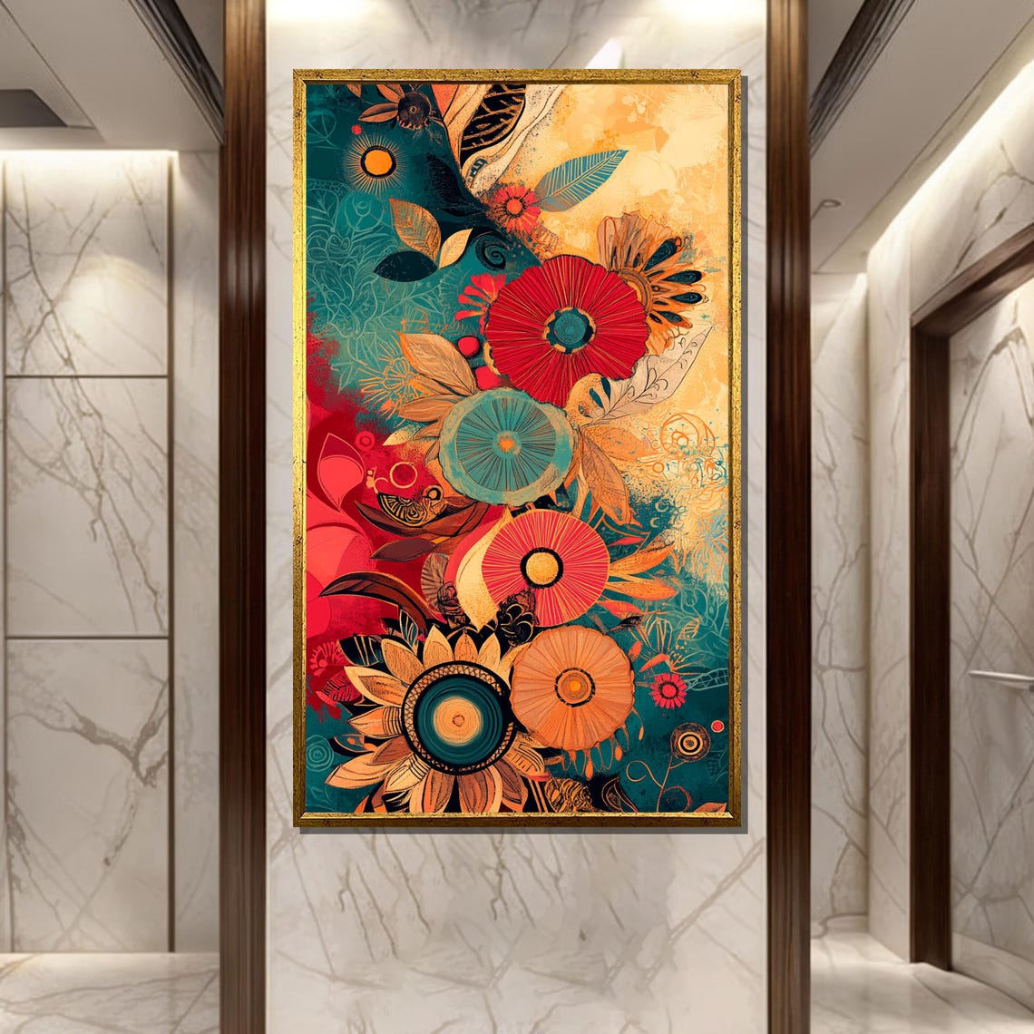 Vibrant Boho Floral Bouquet Abstract Botanical Painting Art Poster