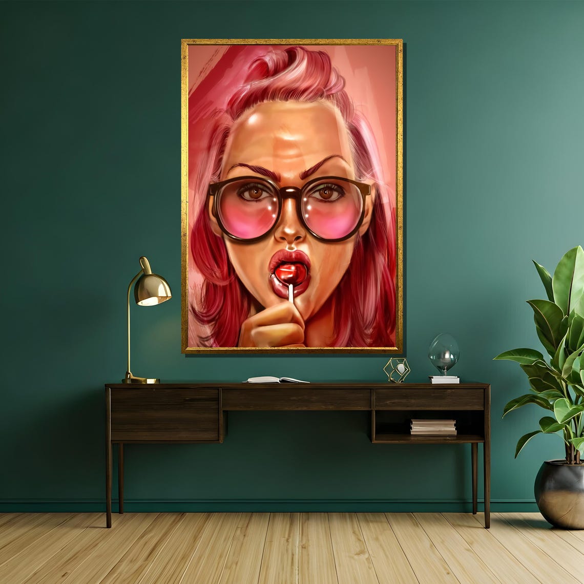 Pink Hair Sunglasses Lollipop Pop Art Woman Beauty Elegant Poster - Image 5