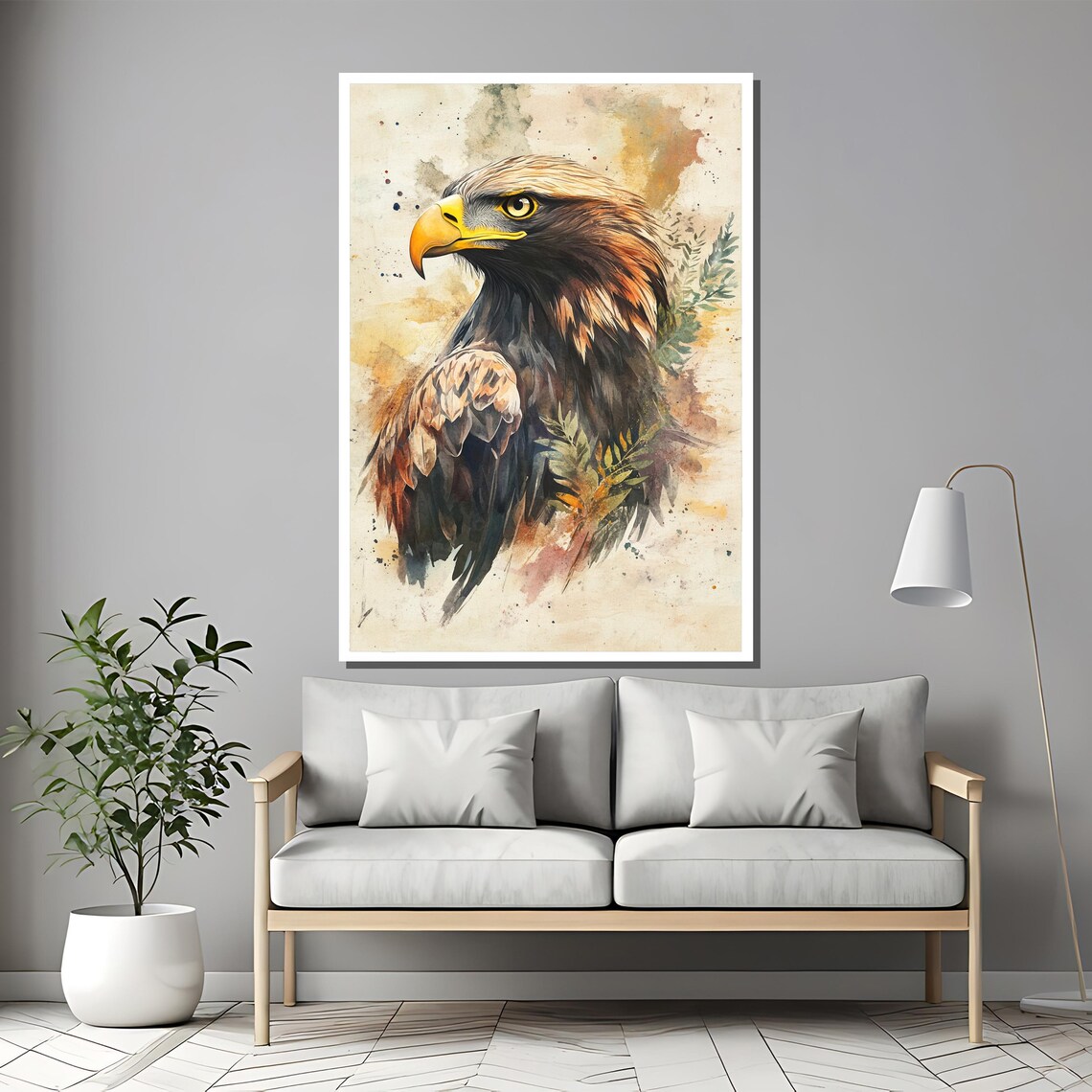 Golden Hunter Watercolor Eagle Head Regal Bird of Prey Poster - Image 2