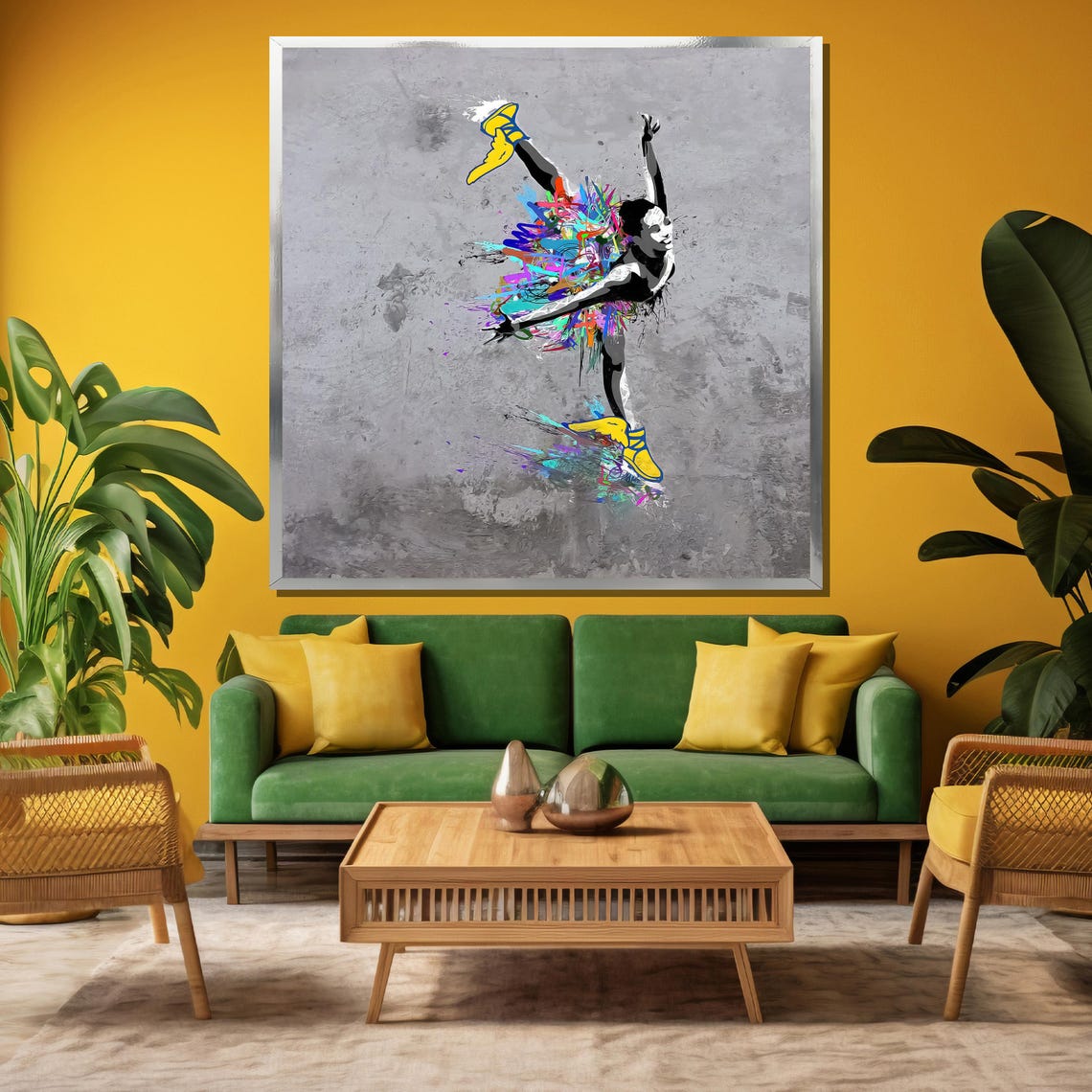 Leaping Dancer In Yellow Sneakers Paint Explosion Street Art Poster - Image 3