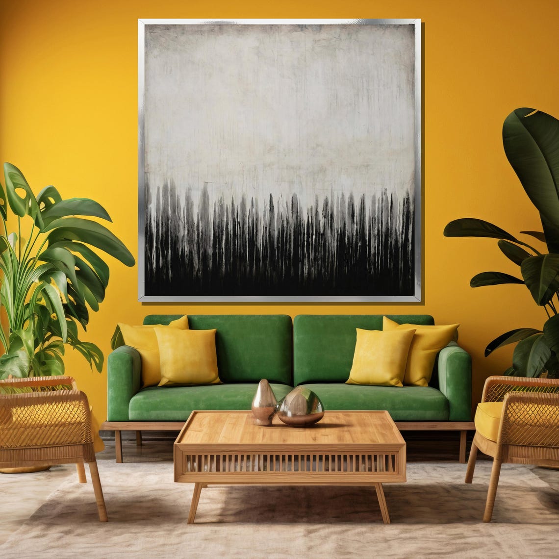 Black and White Vertical Drip Streaks Minimalist Abstract Poster - Image 4