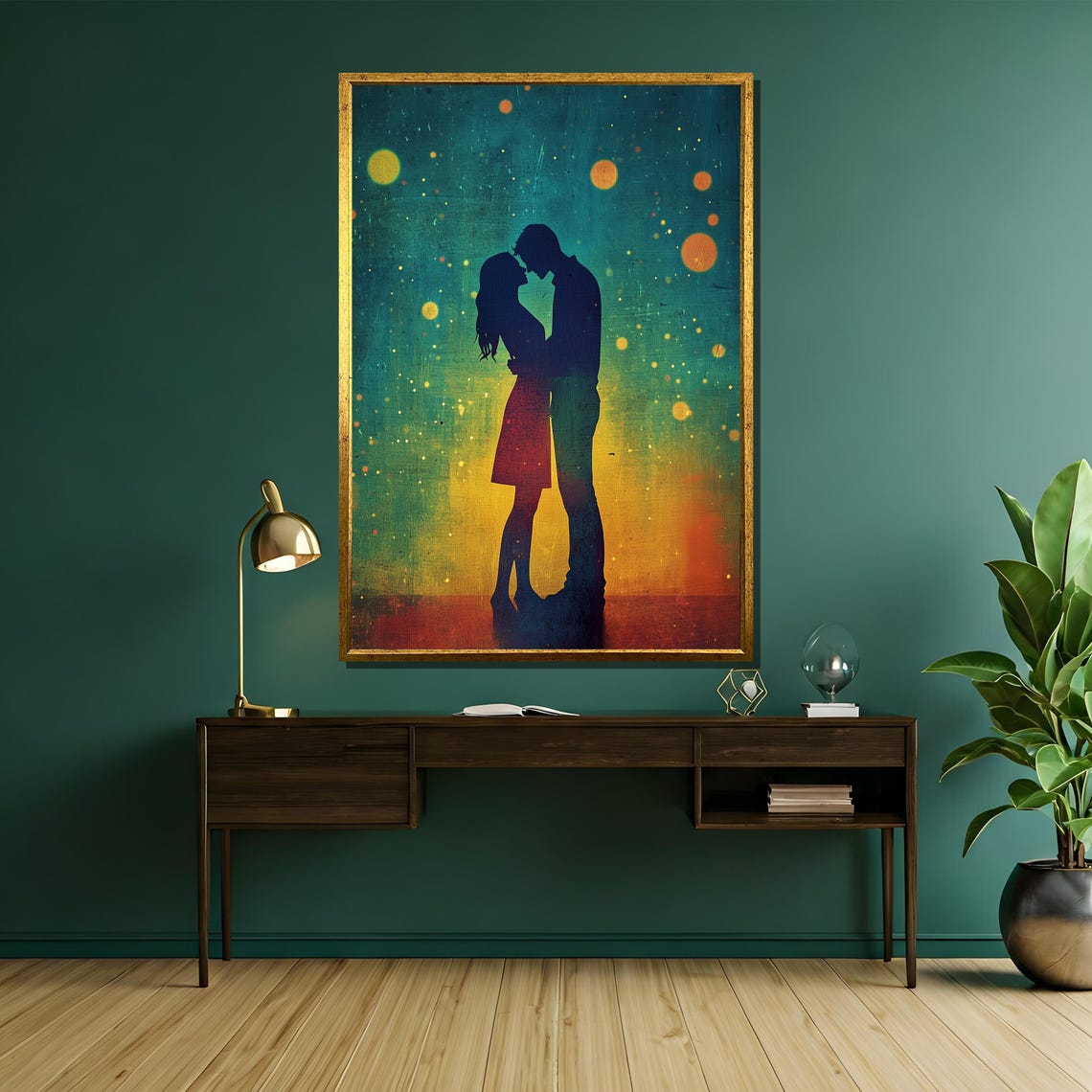 Silhouette Couple Kissing Under Starry Night Sky Romance Poster - Image 5