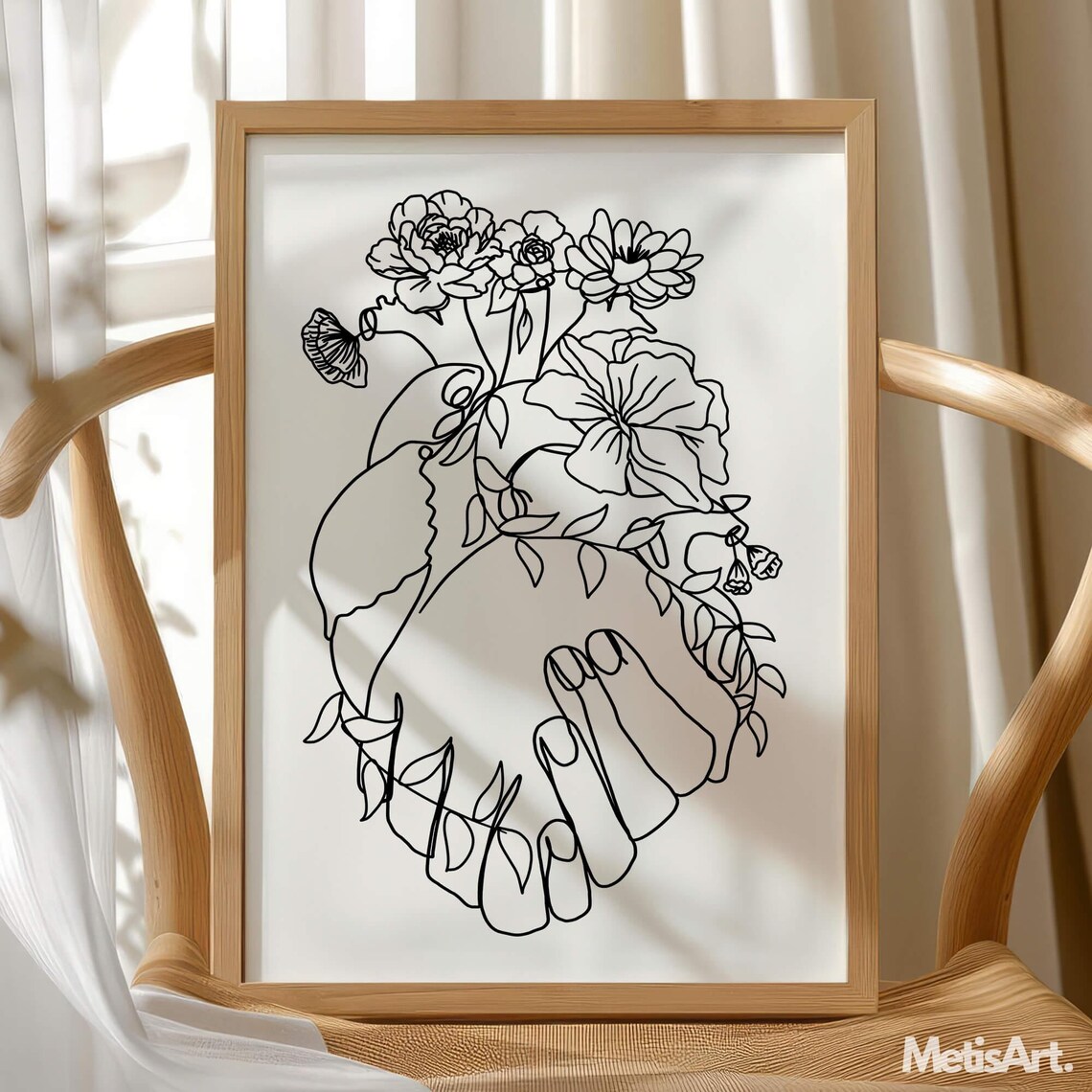 Floral Heart Anatomy Line Art Hand Botanical Medical Wall Poster