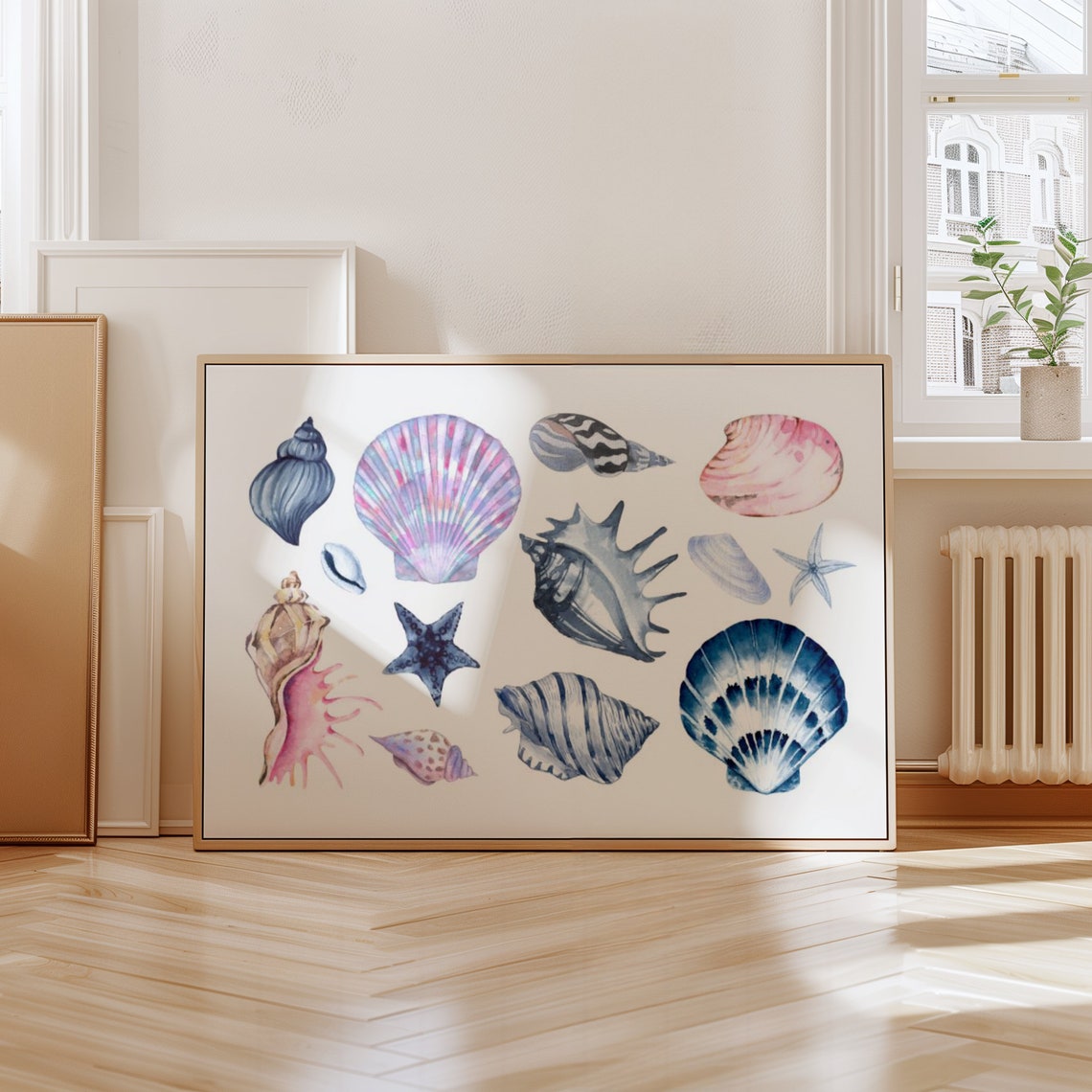 Watercolor Seashell Starfish Collage Pastel Coastal Beach Wall Art - Image 2