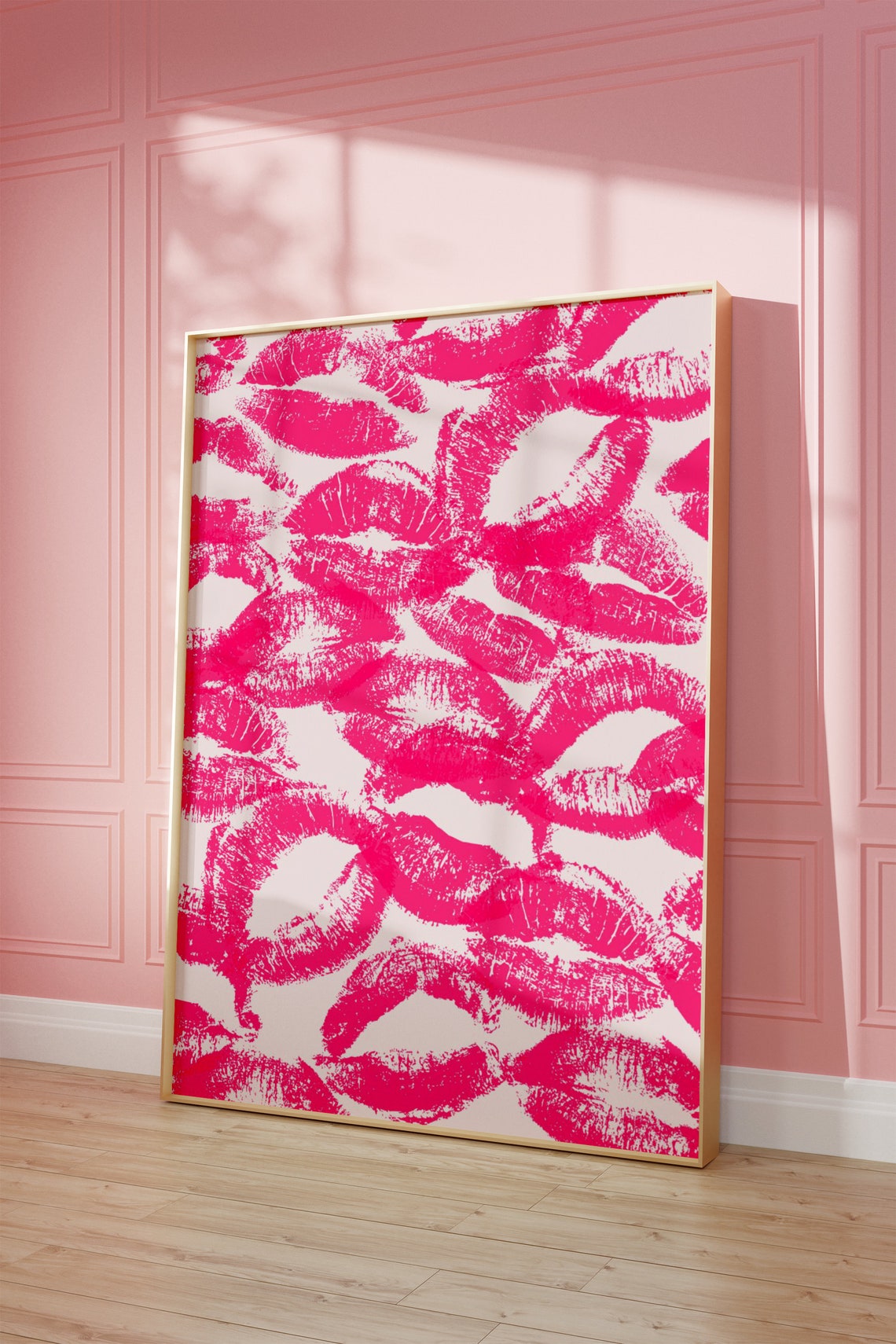 Trendy Lipstick Kisses Print Y2k Funky Wall Art Pink Mouth Kisses Poster Modern Wall Art Woman Print French Kiss Print - Image 4